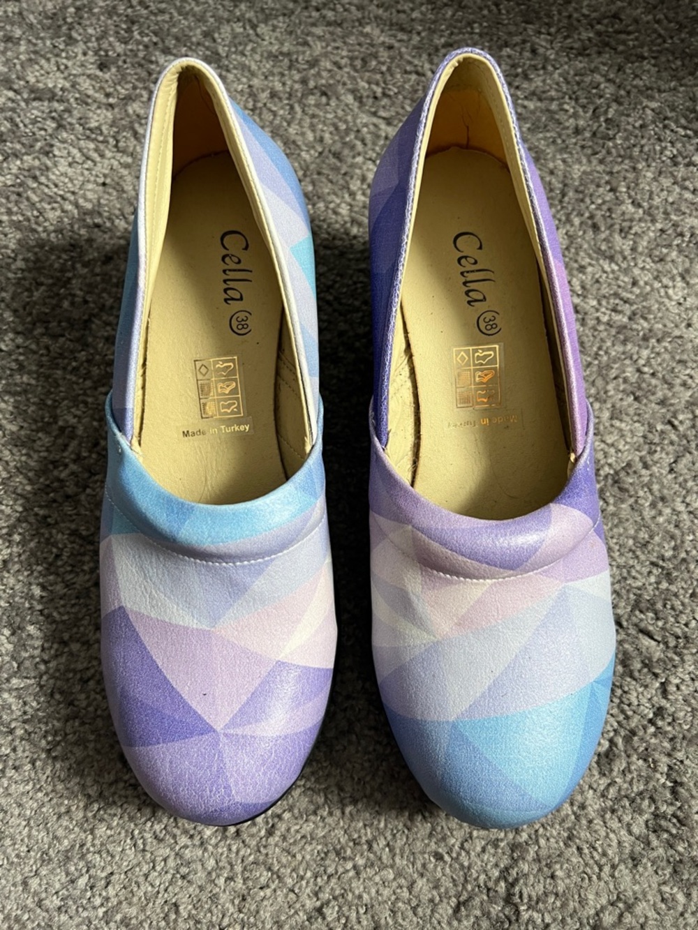 Cella Pastel Geometric Slip-On Flats in Lavender and Sky Blue